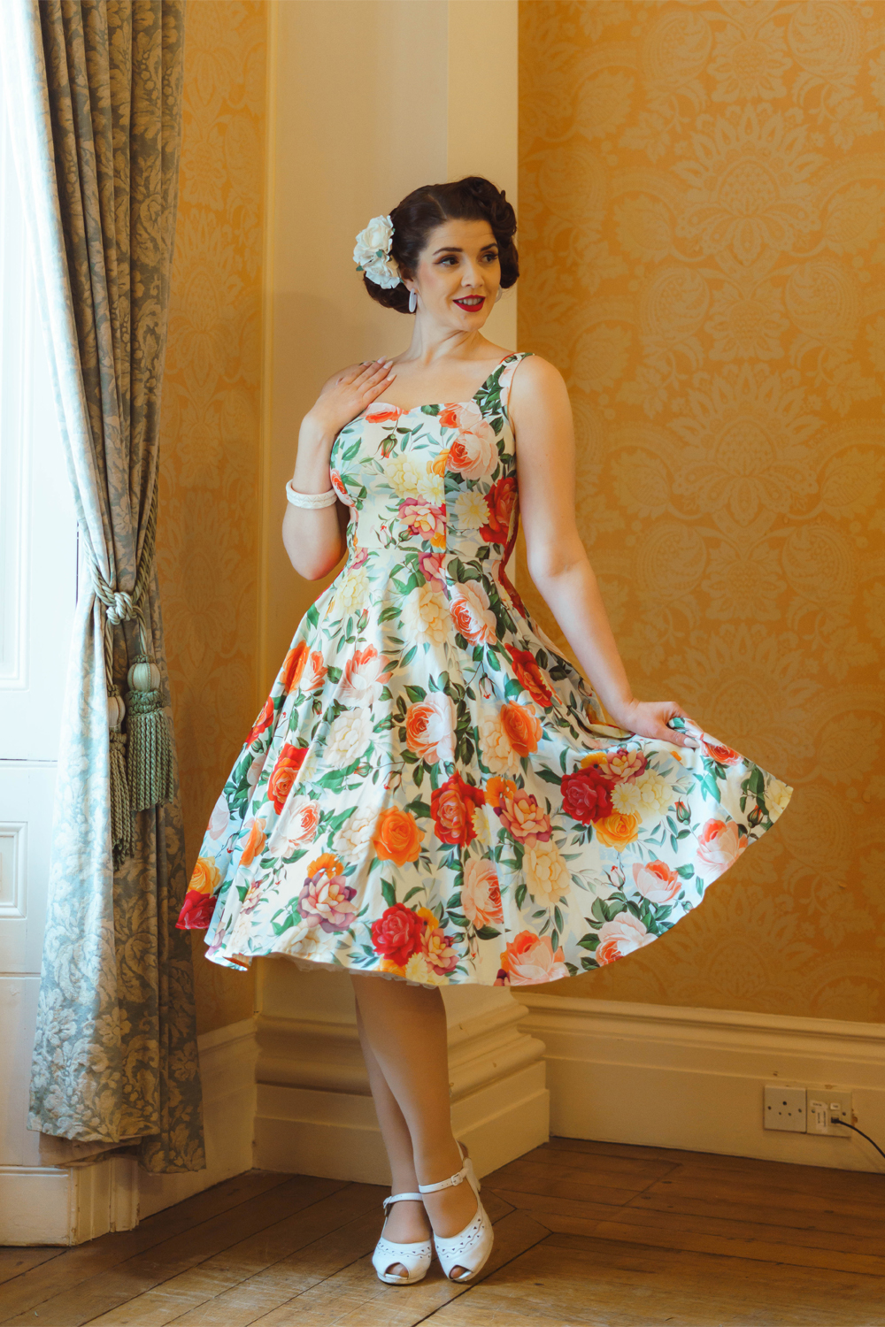 Golden Peony Swing Dress in Extended Sizing